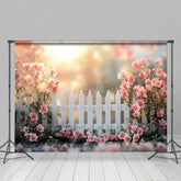 Aperturee - Aperturee Spring Sunrise Garden White Fence Photo Backdrop